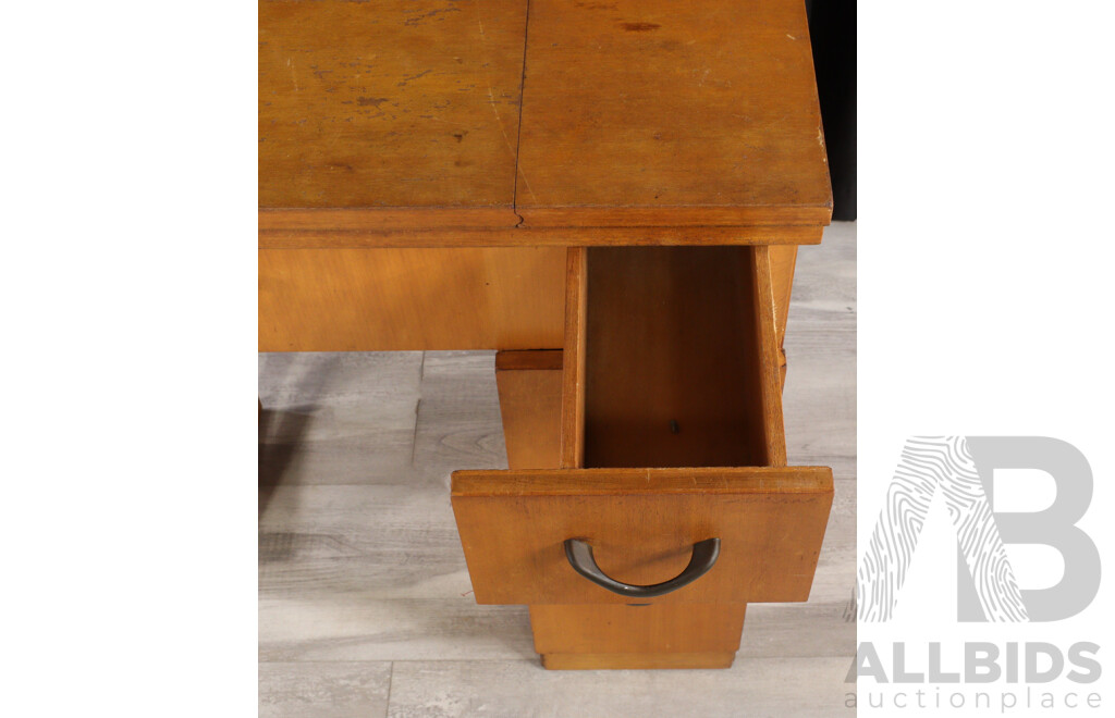 Vintage Maple Single Pedestal Sewing Machine Cabinet