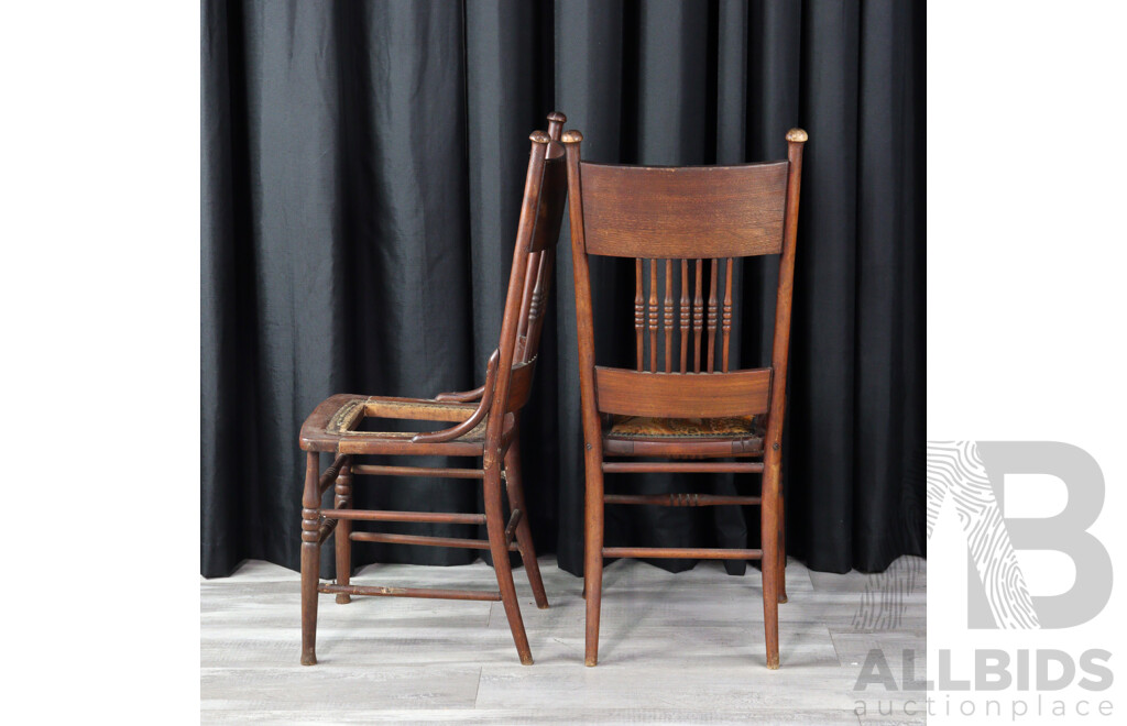 Set of Six American Oak Pressed Back Dining Chairs