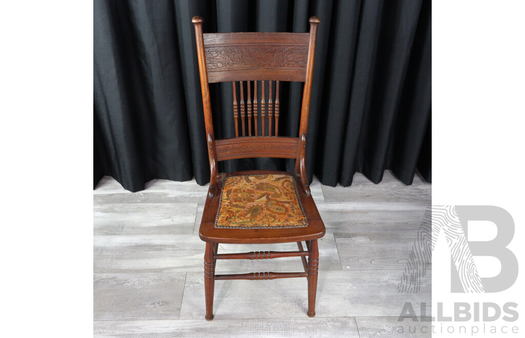 Set of Six American Oak Pressed Back Dining Chairs