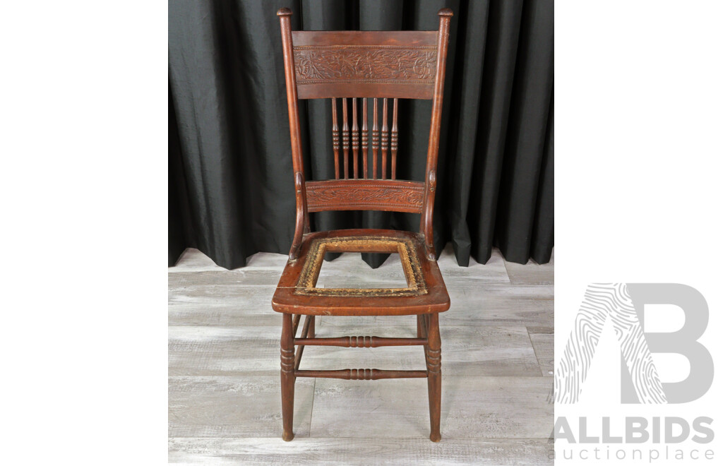 Set of Six American Oak Pressed Back Dining Chairs