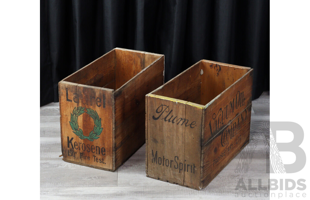 Pair of Timber Vacuum Oil Company Crates