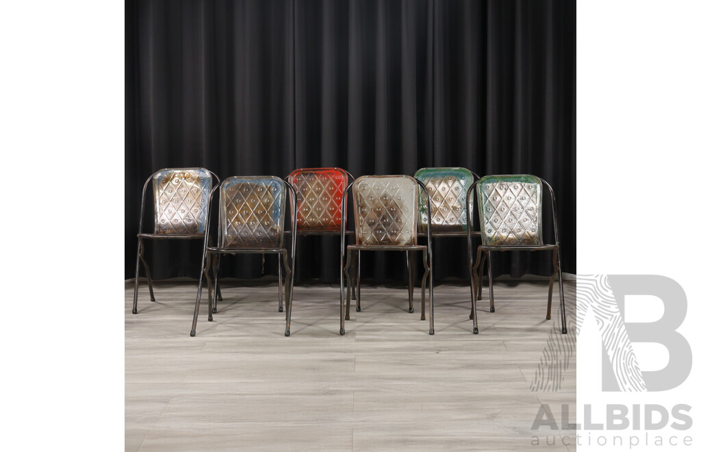 Good Set of Six Stak-a-Bye Pressed Tin Dining Chairs by Sebel