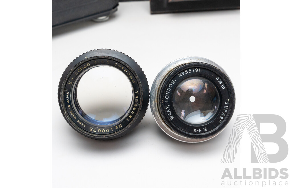 Vintage Medium and Large Format Photography Parts Bundle Including Roll Film Backs and Projection Lenses