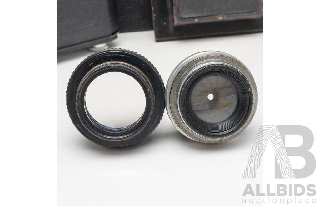 Vintage Medium and Large Format Photography Parts Bundle Including Roll Film Backs and Projection Lenses