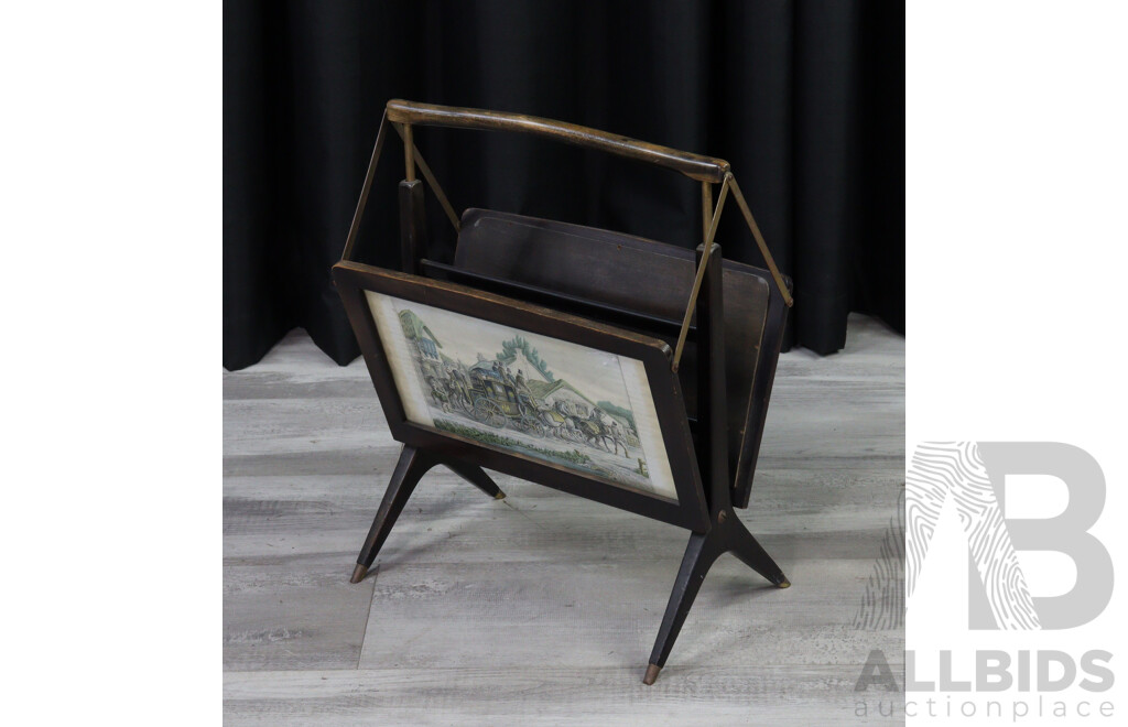 Vintage Wood and Brass Magazine Rack