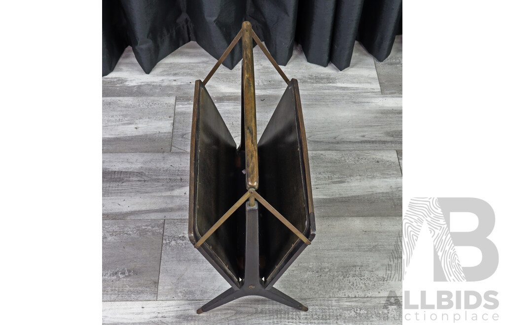 Vintage Wood and Brass Magazine Rack