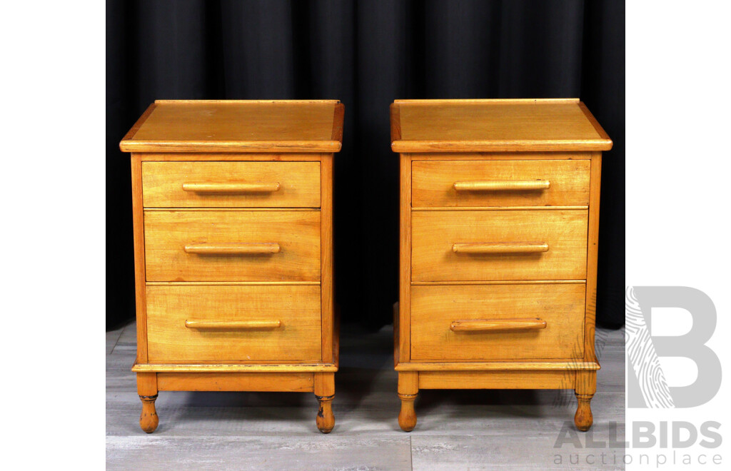 Pair of Retro Three Drawer Bedsides in Ash