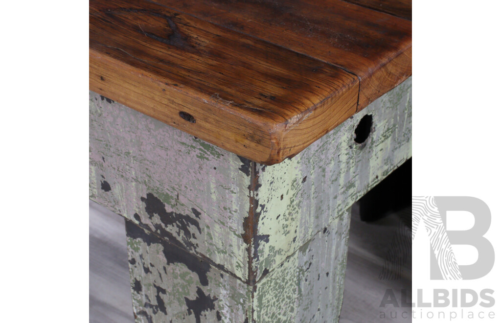 Vintage Timber Top Work Bench with Bespoke Metal Base