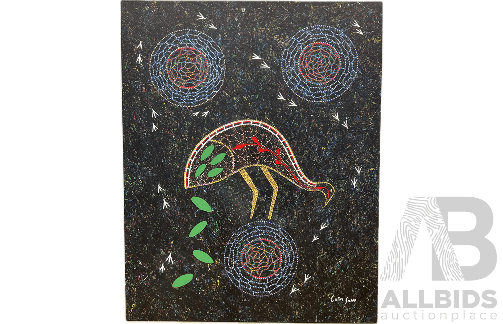 COLIN FIELDS, Emu Artwork, Acrylic on Canvas (100x80Cm)