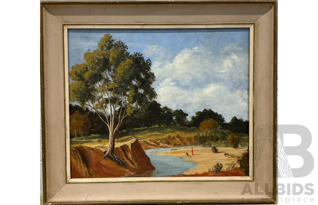 W.E.R WILSON, Black Ducks, Tingha, Oil on Board (39x47x3cm)