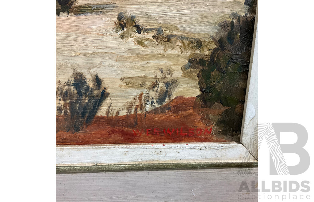 W.E.R WILSON, Black Ducks, Tingha, Oil on Board (39x47x3cm)