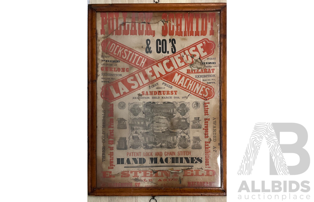 Original Pollack, Schmidt & Co.'s - La Silencieuse - Lock-Stitch Sewing Machine Poster, in Timber Frame (83x58cm)
