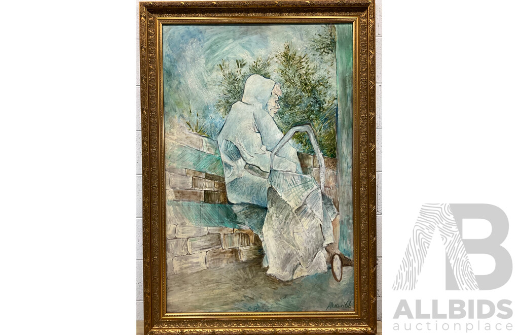 Roger Akinin - Waiting for Bus, 1966, Oil on Board (103x147x5cm)