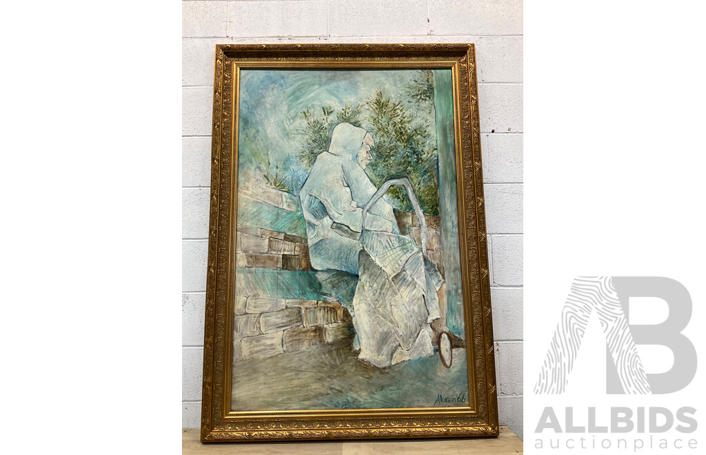 Roger Akinin - Waiting for Bus, 1966, Oil on Board (103x147x5cm)