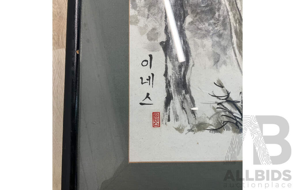 Korean Scroll Rhino Painting ( 54x57x2.5cm)