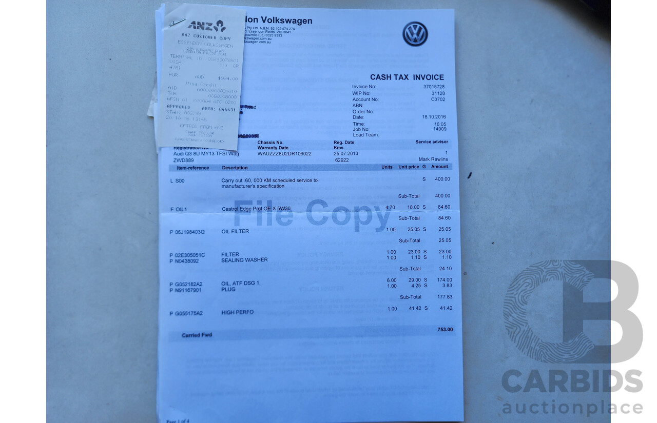 7/2013 Audi Q3 2.0 TFSI Quattro (125kw) 8U 4d Wagon White 2.0L