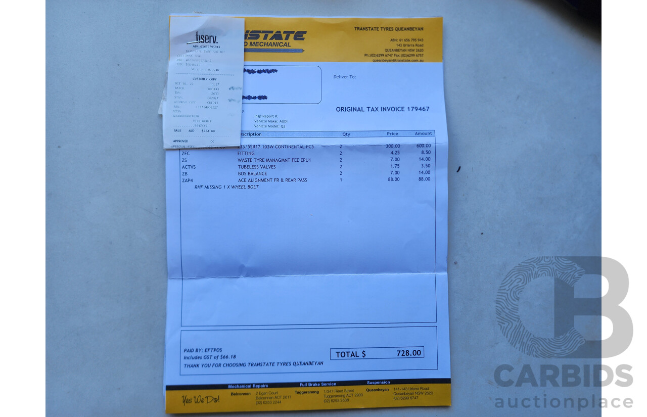 7/2013 Audi Q3 2.0 TFSI Quattro (125kw) 8U 4d Wagon White 2.0L