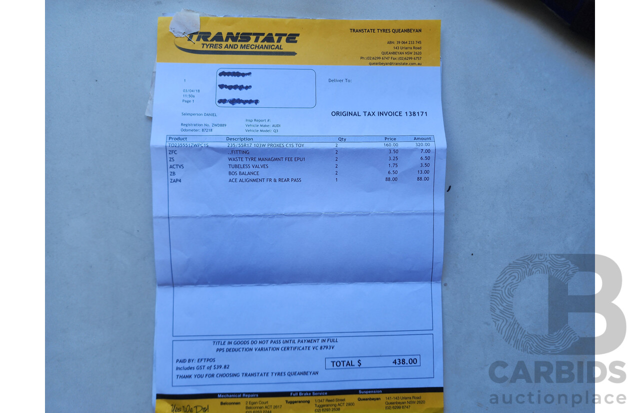 7/2013 Audi Q3 2.0 TFSI Quattro (125kw) 8U 4d Wagon White 2.0L