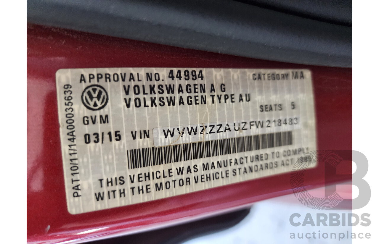 3/2015 Volkswagen Golf 90 TSI AU MY15 5d Hatchback Red 1.4L