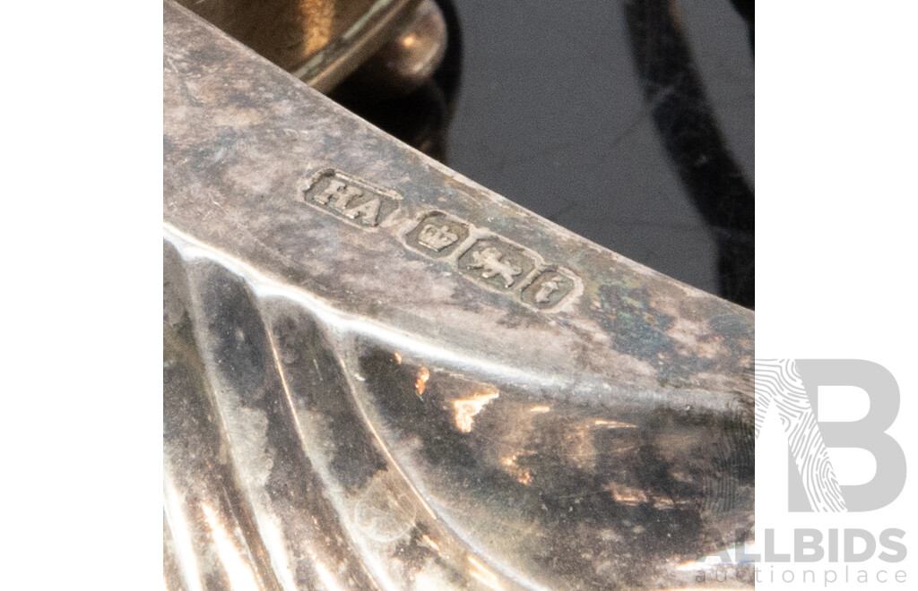 Collection Antique Sterling Silver Comprising Lidded Mustard Pot with Blue Glass Liner, Matching Dish, Both Birmingham 1872, Georg Jensen Salt Shaker & Scallop Form Dish, Sheffield 1901