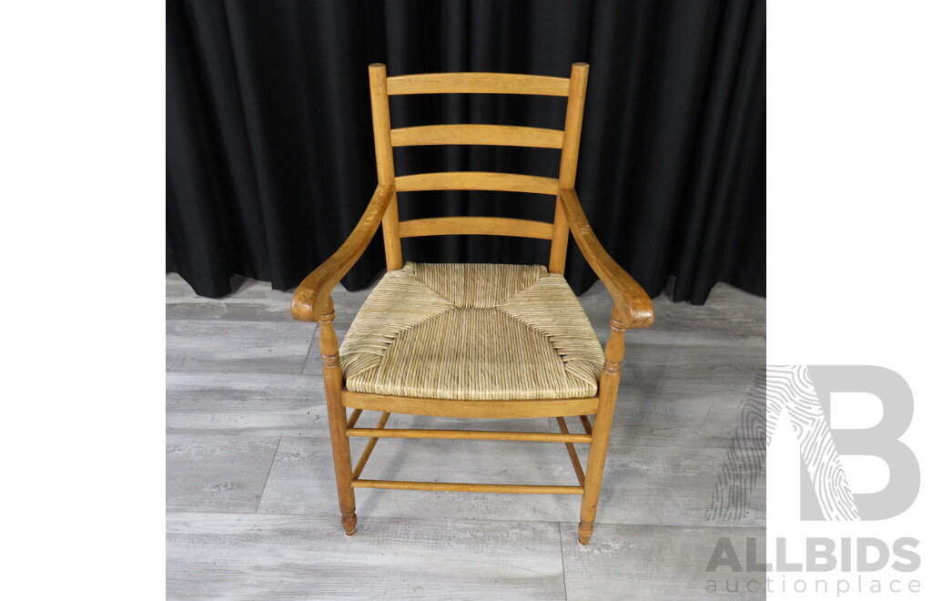 Pair Of Beech Carvers with Rush Seats