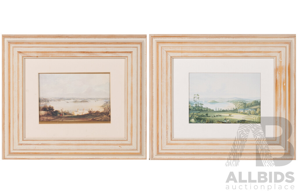Barthelemy Lauvergne (19 C., French, 1804-1871), Vooloo-moloo Au Port Jackson & (Possibly) Frederick Casemero Terry (19 C., British, 825-1869), Sydney Harbour, Pair Reproduction Prints of Originals, 31 X 36 Cm (frames) (2)