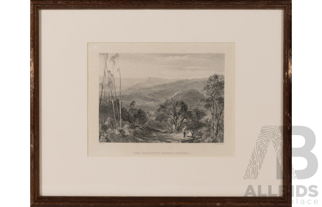 John Skinner Prout, (19th C., British, 1805-1876), Mount Macedon, Victoria & Three More Works, Vintage Hand Coloured Steel Engraving Prints of Originals, 29.5 x 37 cm (frames) (4)