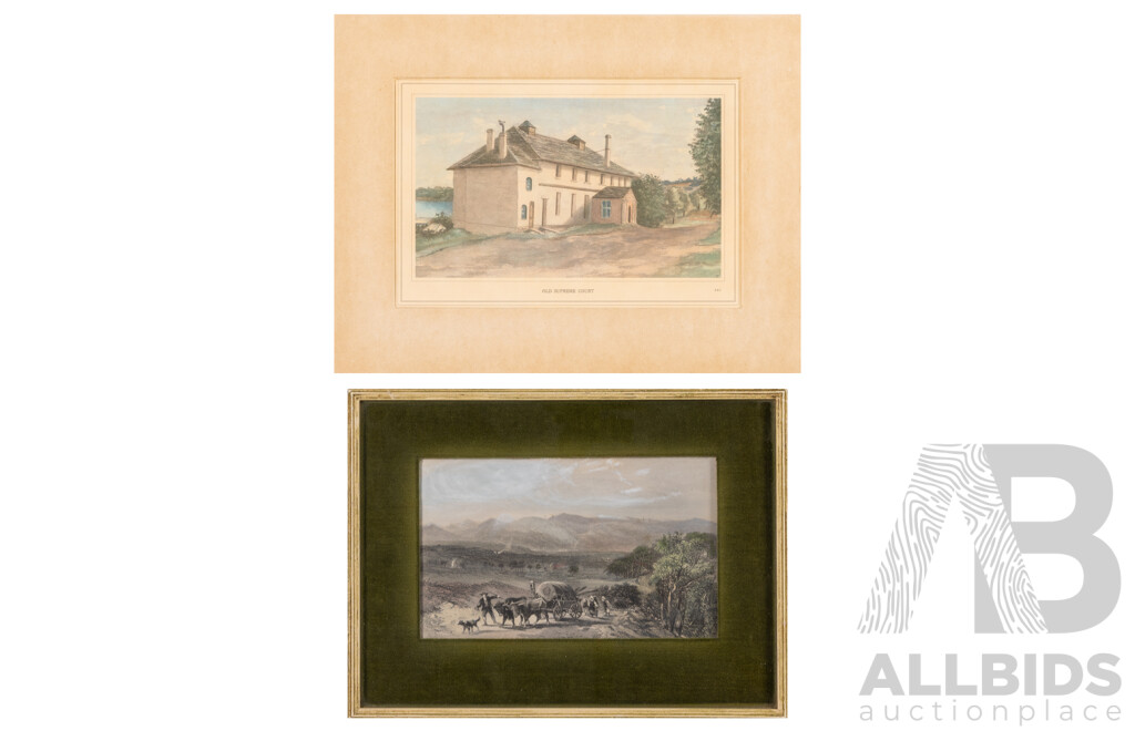 Elizabeth Ann Outram (British, 1864-1960), Old Supreme Court; John Skinner Prout (British, 1805-1876), Barossa Ranges & One More, Trio of Three Antique Hand Coloured Steel Engravings (3)