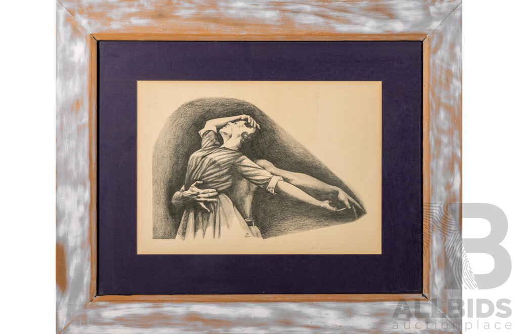 N.Grant, (20th Century, Australian), Dance Together, Vintage Reproduction Print of Original Pencil & Charcoal Sketch, 60 x 72 cm (frame)
