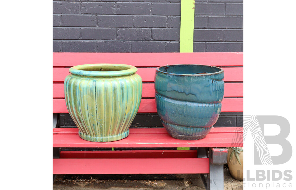 Pair of Unmatched Large Glazed Planters
