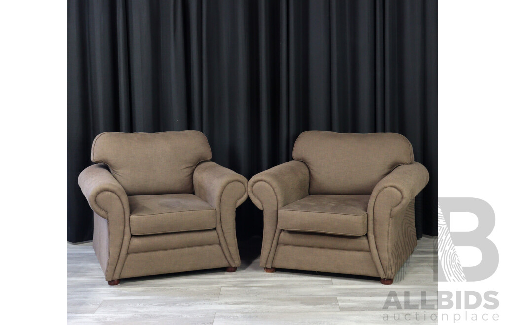 Pair of Brown Fabric Armchairs