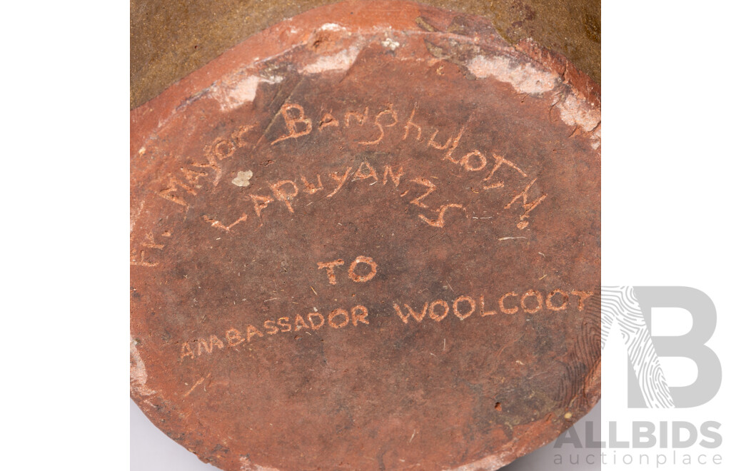 Vintage Asian Ceramic Slipware Pot with Avian and Landscape Scene