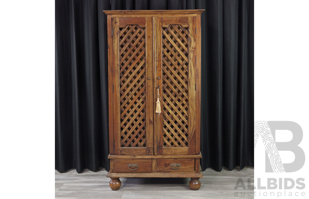 Indonesian Teak Lattice Front Entertainment Cabinet