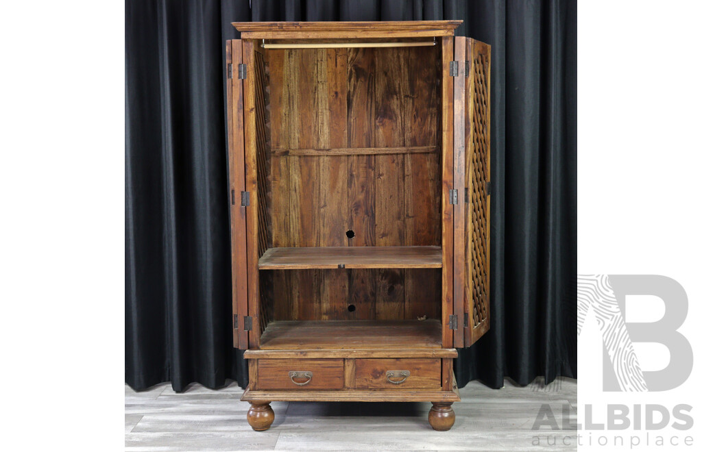 Indonesian Teak Lattice Front Entertainment Cabinet