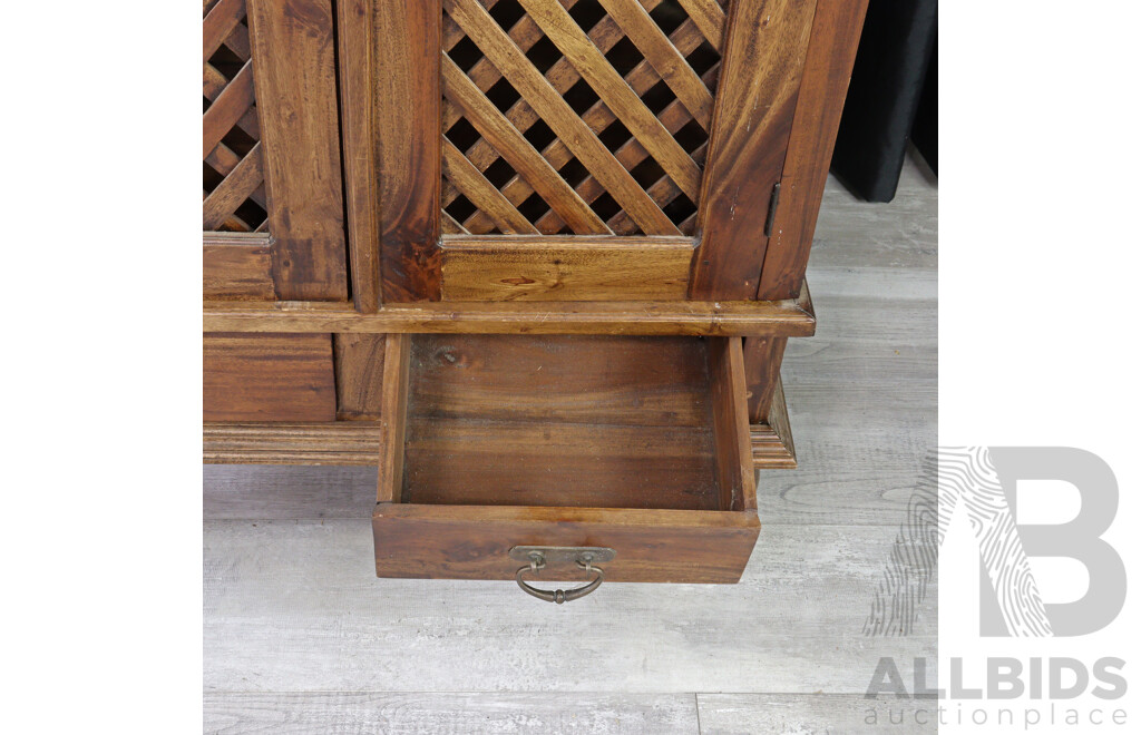 Indonesian Teak Lattice Front Entertainment Cabinet