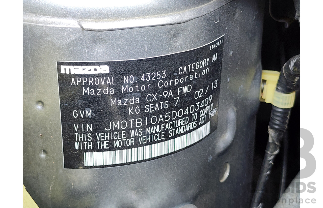 2/2013 Mazda Cx-9 Luxury (fwd) MY13 4d Wagon Silver Or Chrome 3.7L