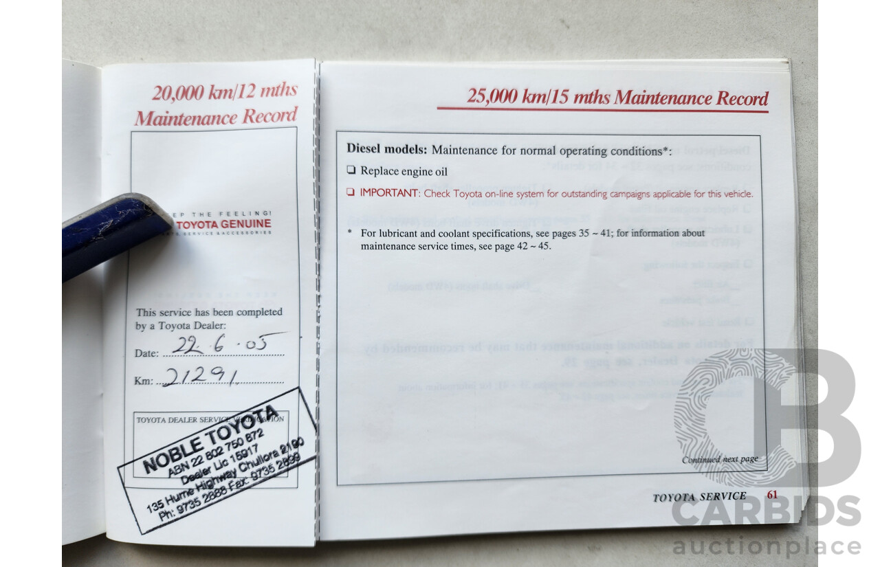 8/2004 Toyota Hilux SR5 (4x4) VZN167R Dual Cab P/Up White 3.4L