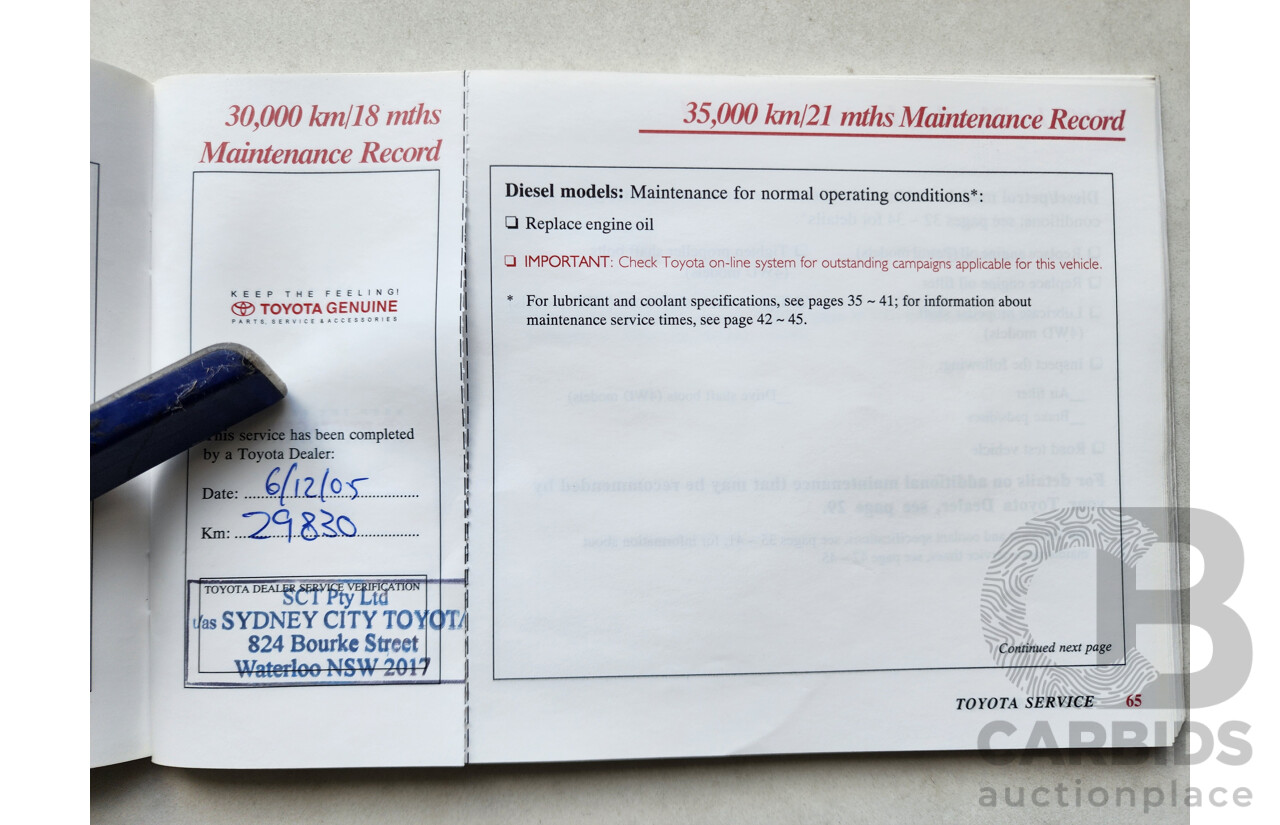 8/2004 Toyota Hilux SR5 (4x4) VZN167R Dual Cab P/Up White 3.4L