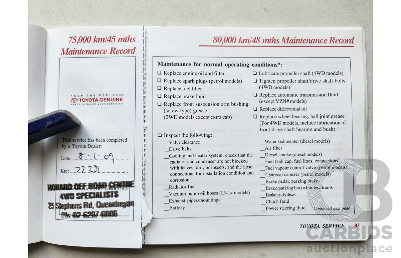 8/2004 Toyota Hilux SR5 (4x4) VZN167R Dual Cab P/Up White 3.4L