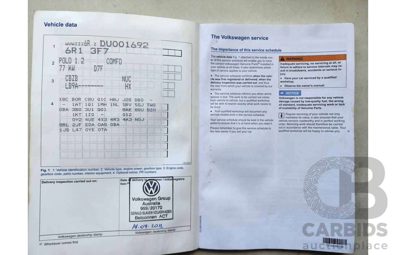 9/2012 Volkswagen Polo 77 TSI Comfortline 6R MY12 5d Hatchback White 1.2L