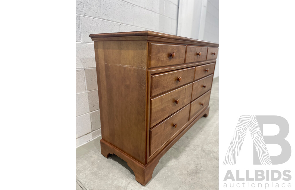 Solid Wood 7 Drawer Dresser and Bedside Table with 3 Drawers - Lot of 2