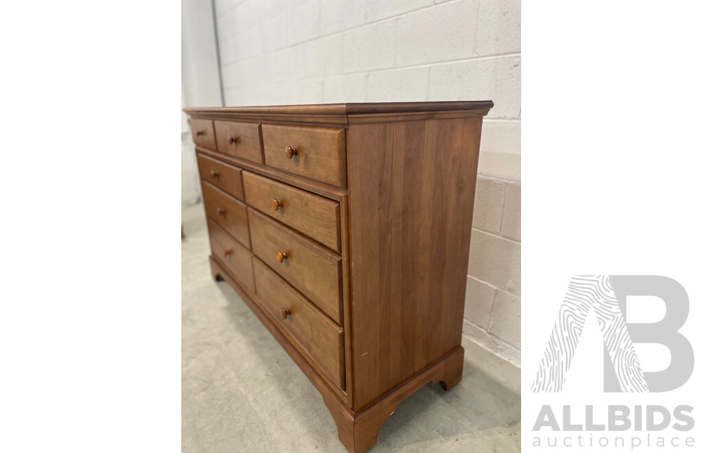 Solid Wood 7 Drawer Dresser and Bedside Table with 3 Drawers - Lot of 2