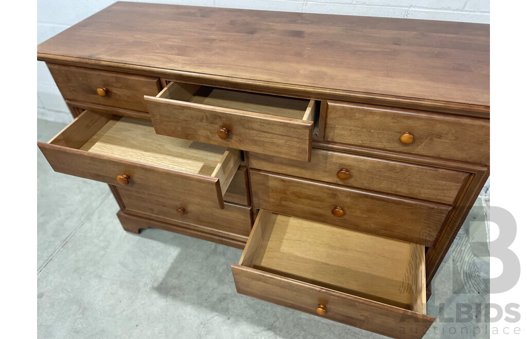 Solid Wood 7 Drawer Dresser and Bedside Table with 3 Drawers - Lot of 2