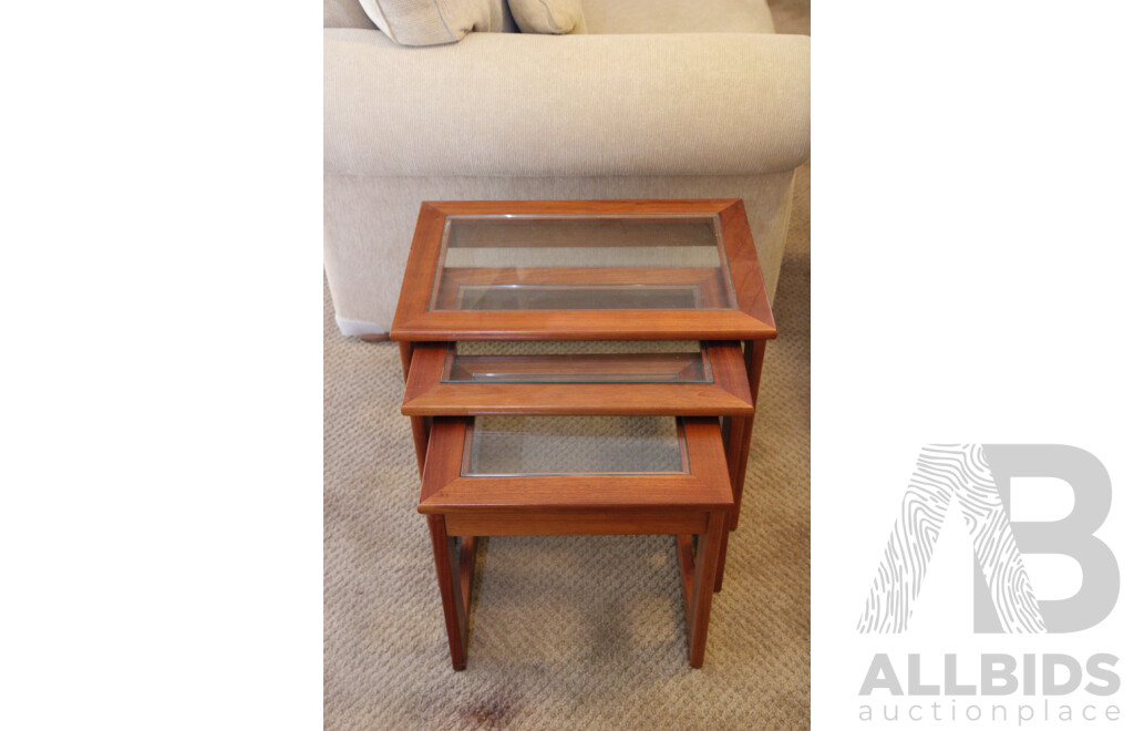 Group of Three Nested Tables, All with Recessed Glass 