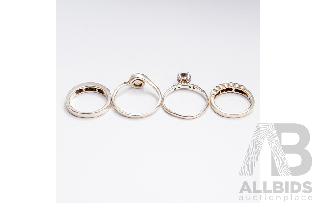 Collection of (4) Sterling Silver Gemstone Rings, Sizes I, K, O & P, 8.58 Grams