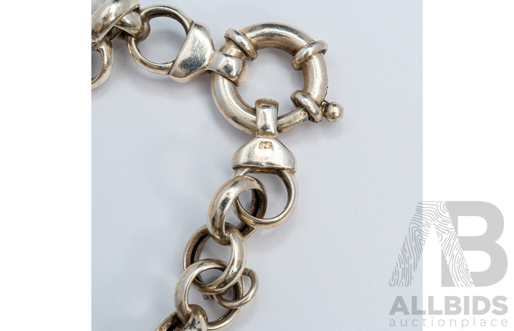 Sterling Silver Belcher Link Braclet, 20.5cm & Sterling Silver Heart Charm Bracelet, 18.5cm, 22.82 Grams