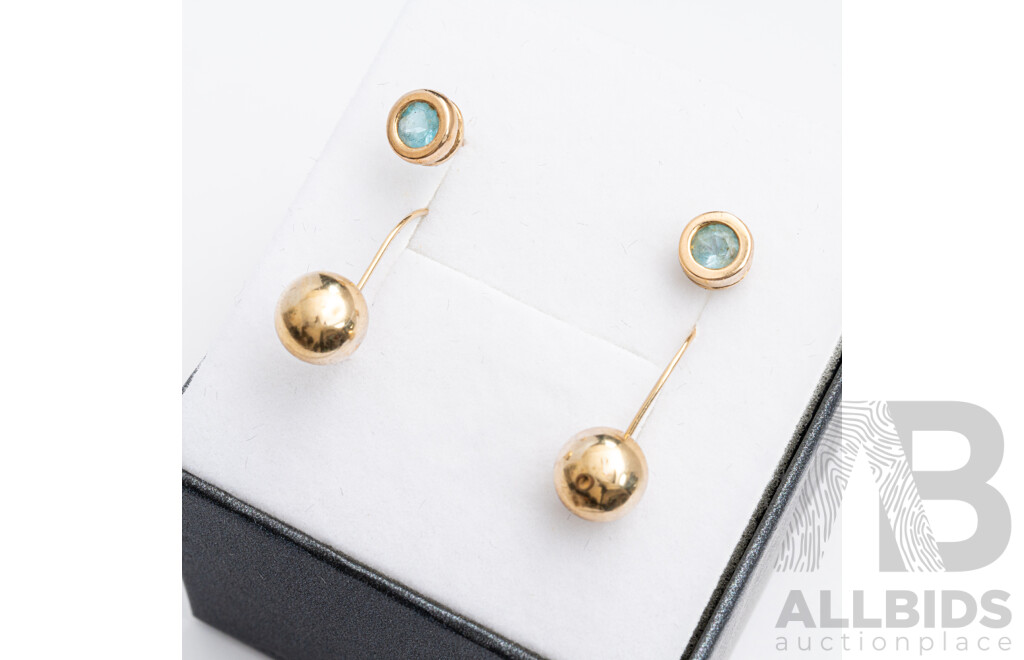 9ct Topaz Stud Earrings & 9ct Euro Ball Drop Earrings, 1.32 Grams