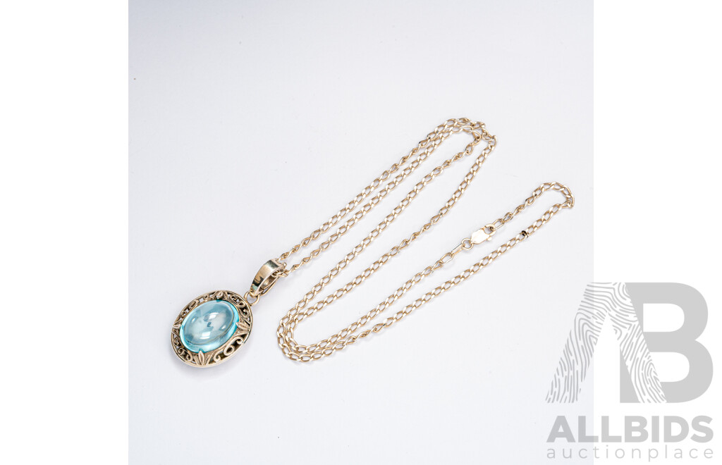 Sterling Silver Topaz Cabochon Enhancer Pendant, 35mm, on Sterling Silver Necklace, 50cm, as New, 12.40 Grams