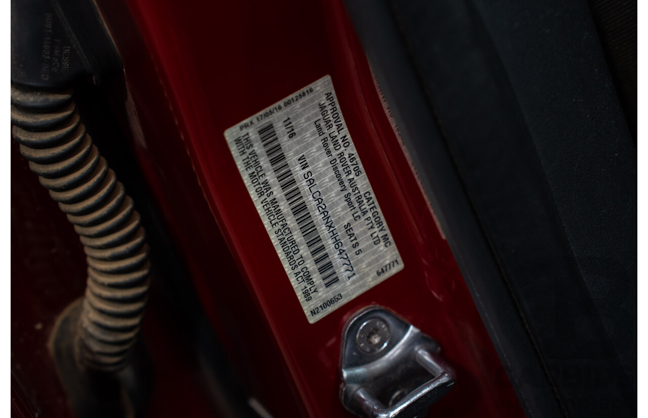 11/2016 Land Rover Discovery Sport TD4 (AWD)150 SE 5 SEAT LC MY17 4D Wagon Firenze Red Metallic 2.0L