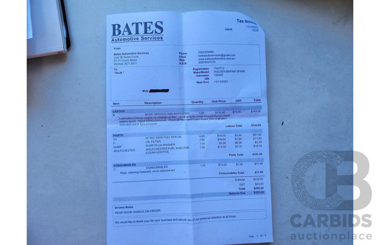 10/2011 Holden Barina Spark CD MJ 5d Hatchback Silver 1.2L